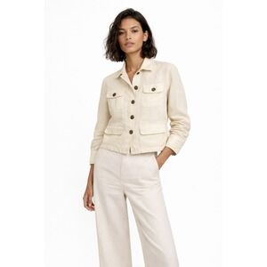 Ralph Lauren Women Jacket Cream 12 Coastal Safari Utility Linen Button Up